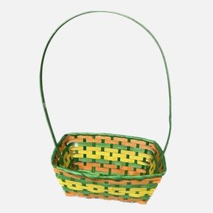 EUC Arts & Crafts Long Handle Green, Yellow & Orange Basket, Perfect for EASTER